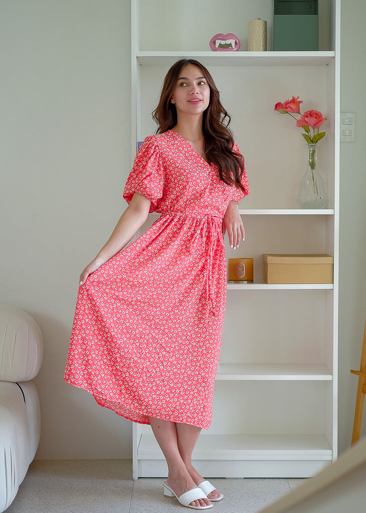 Dulce Midi Dress - Red White Floral