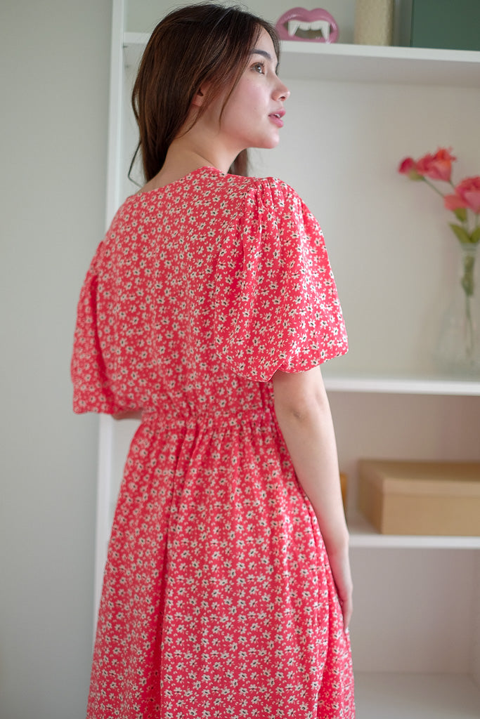 Dulce Midi Dress - Red White Floral