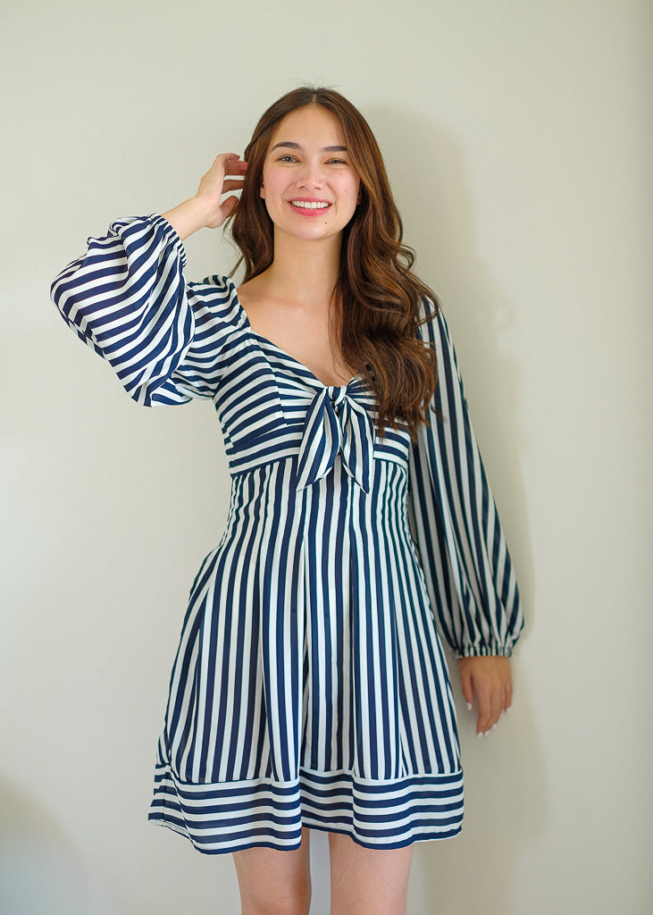 Sathia Mini Dress - Blue White Stripes