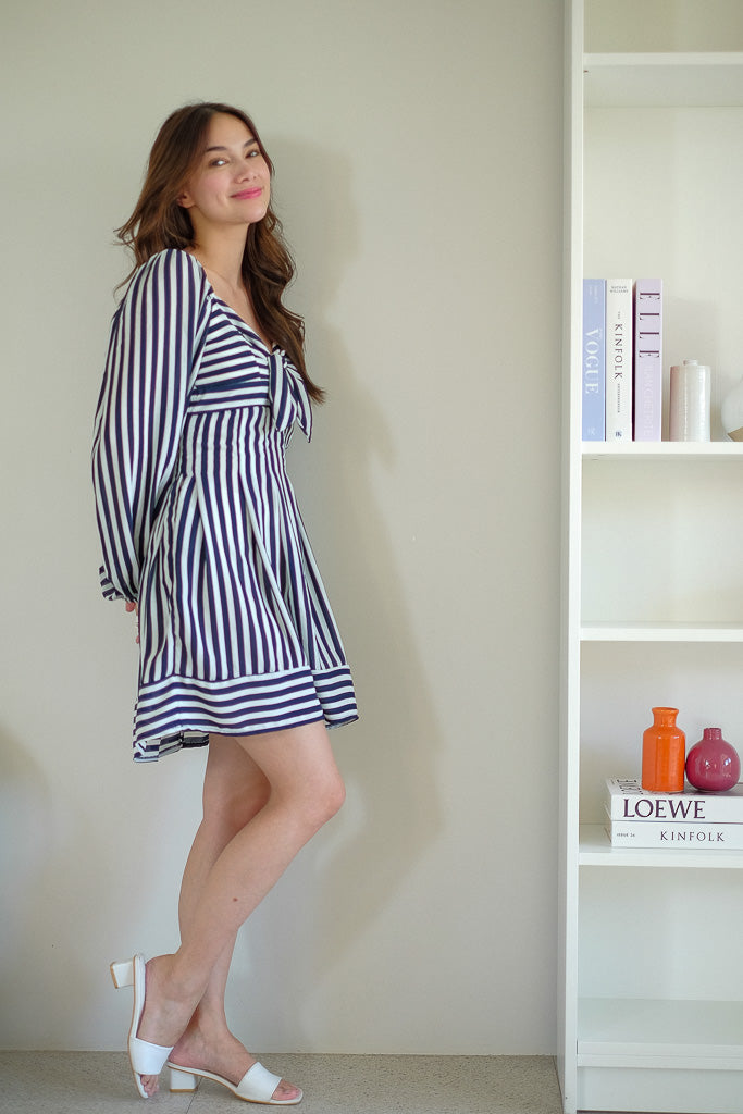 Sathia Mini Dress - Blue White Stripes