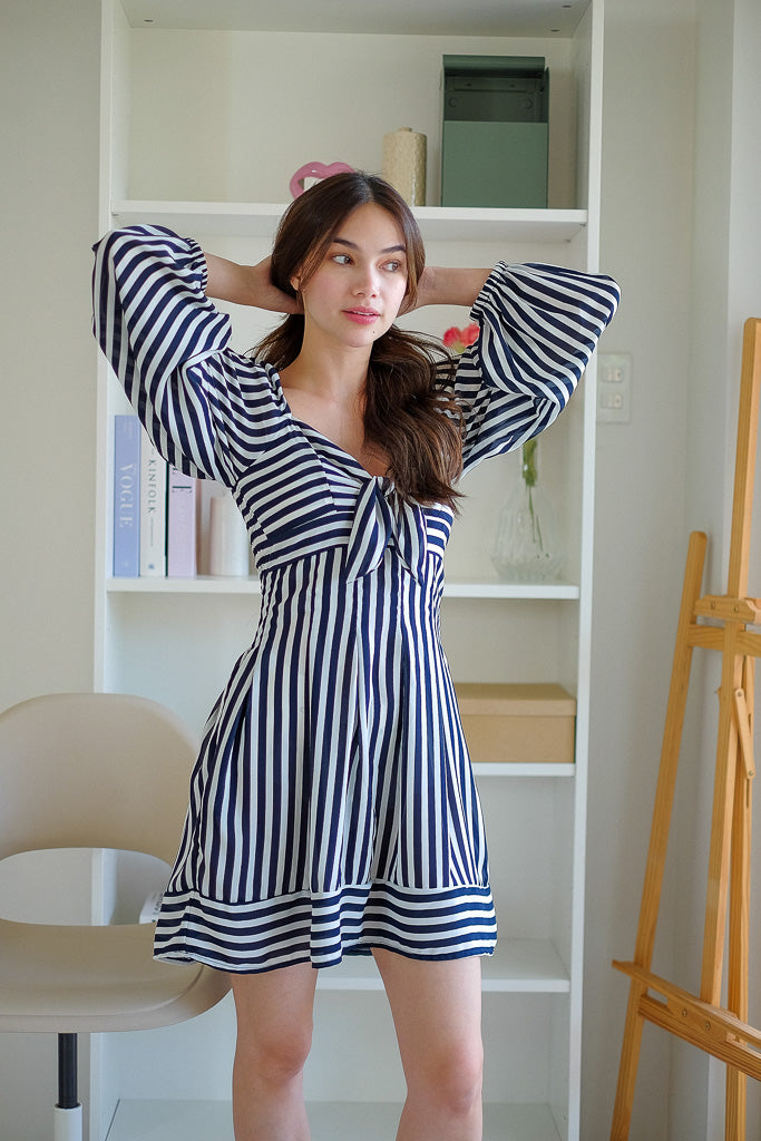 Sathia Mini Dress - Blue White Stripes