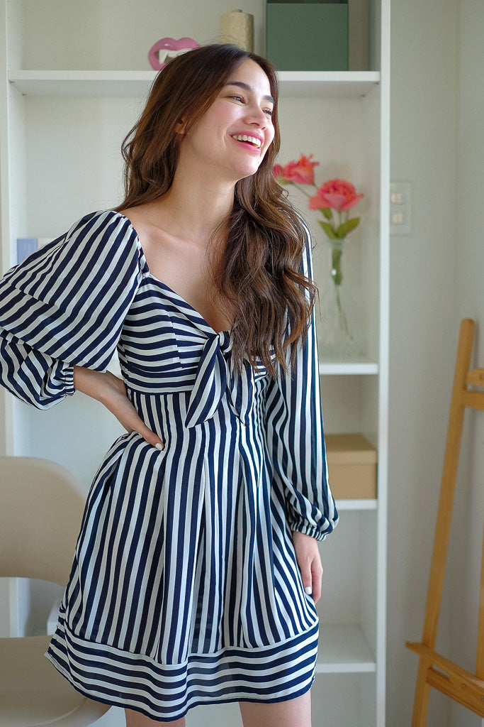 Sathia Mini Dress - Blue White Stripes