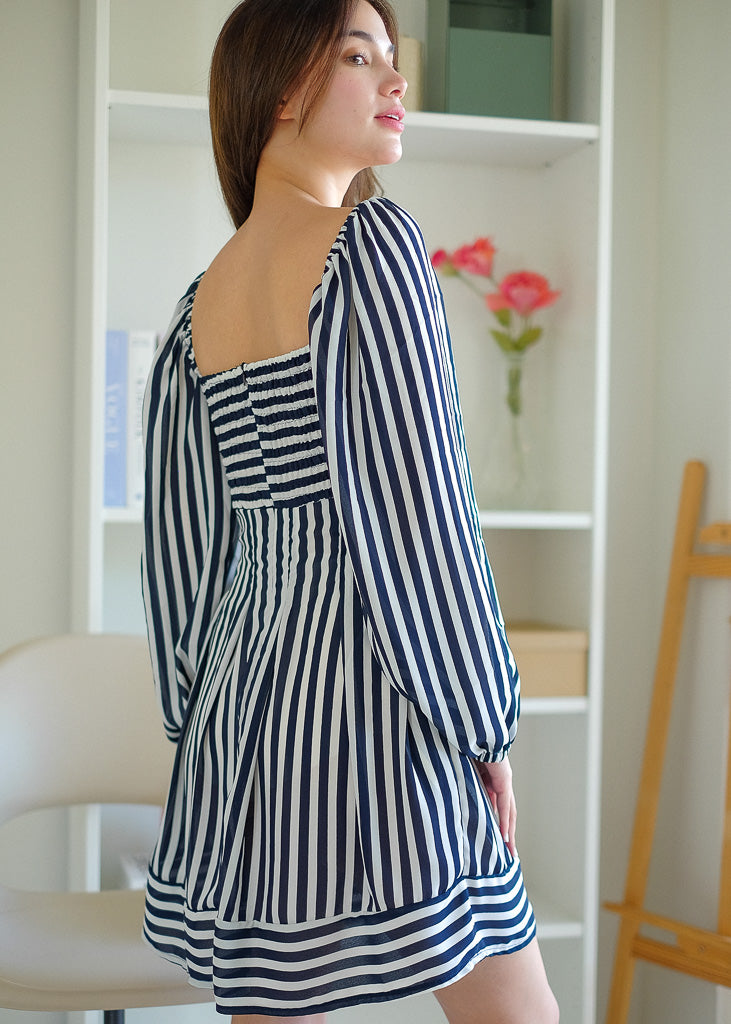 Sathia Mini Dress - Blue White Stripes