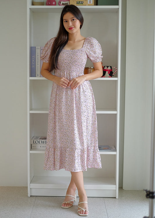 Sabrina midi length dress - Light pink floral