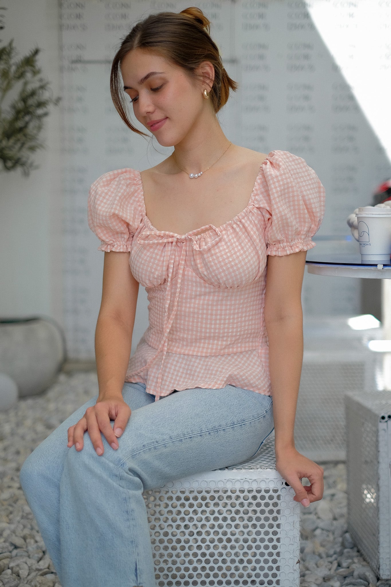 Carmela Top - gingham apricot