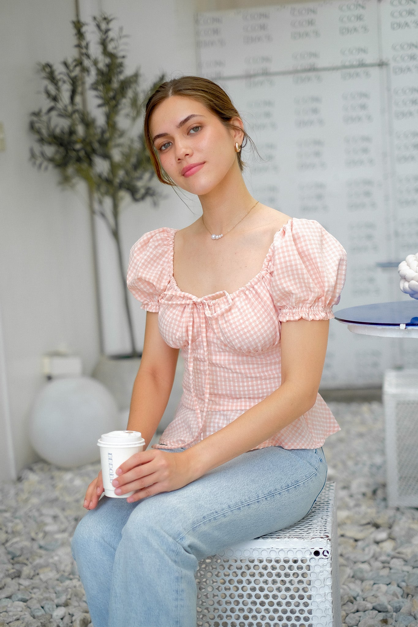 Carmela Top - gingham apricot