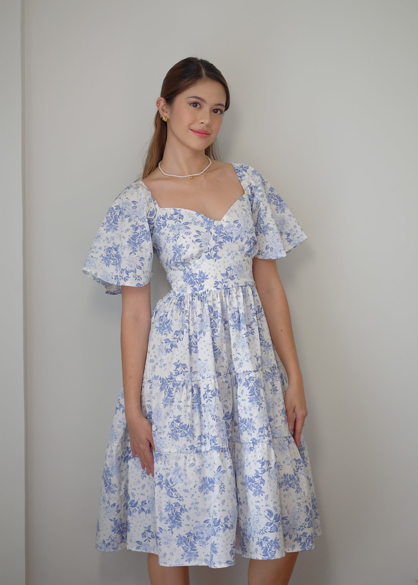 Barbara Midi dress - blue rose floral