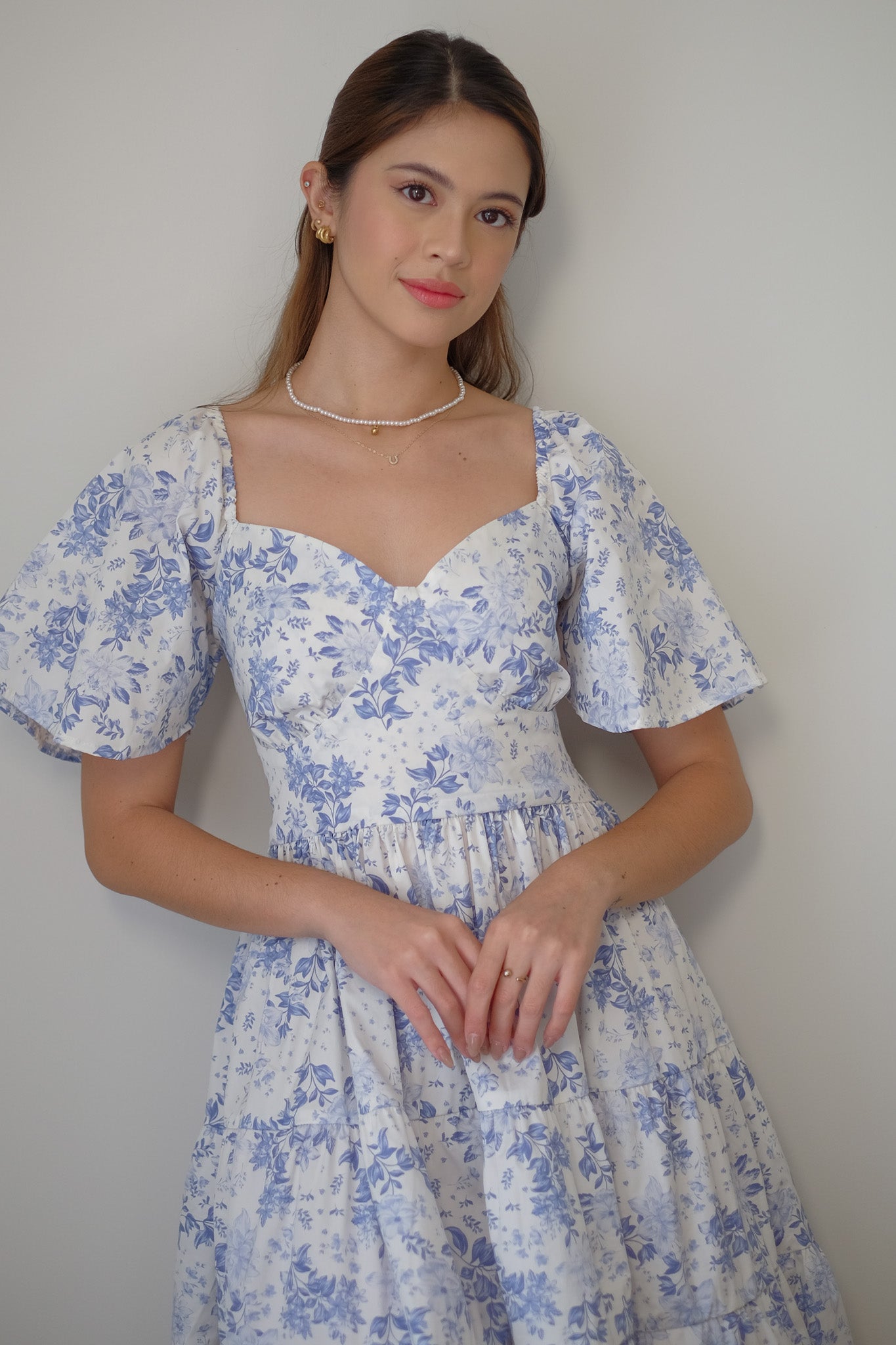 Barbara Midi dress - blue rose floral