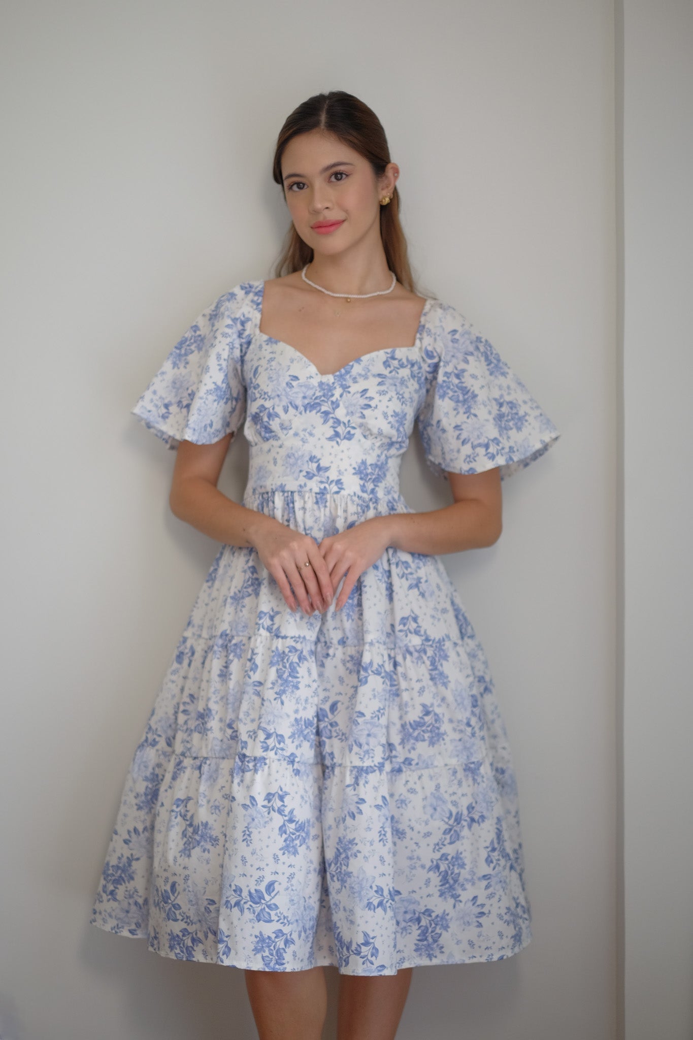 Barbara Midi dress - blue rose floral