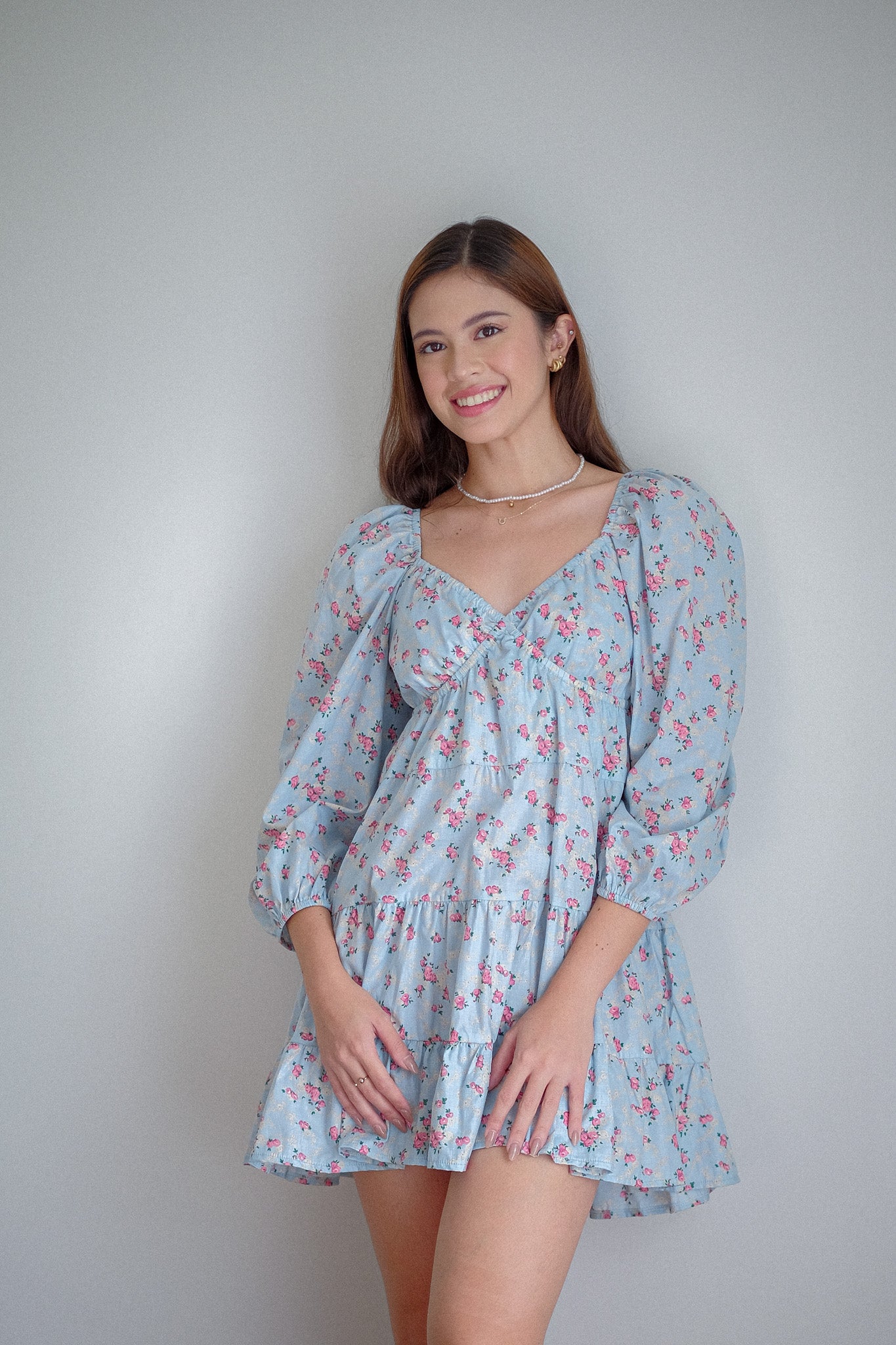 Caroline baby doll dress - blue floral