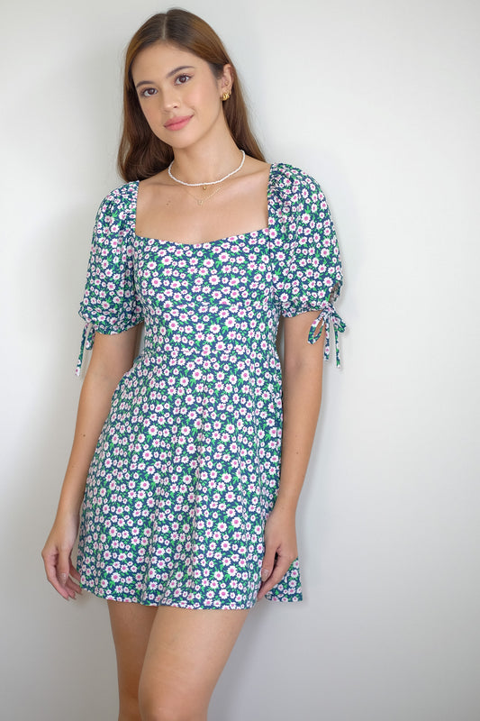 Heart Mini Dress - blue daisy