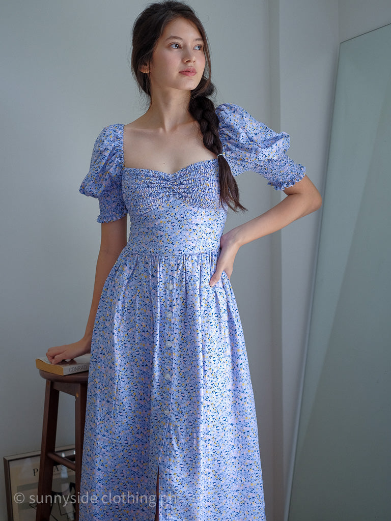 Olivia Midi Dress - Blue ditsy