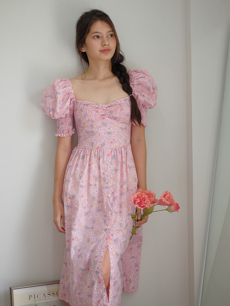 Olivia Midi Dress - pink crepe floral