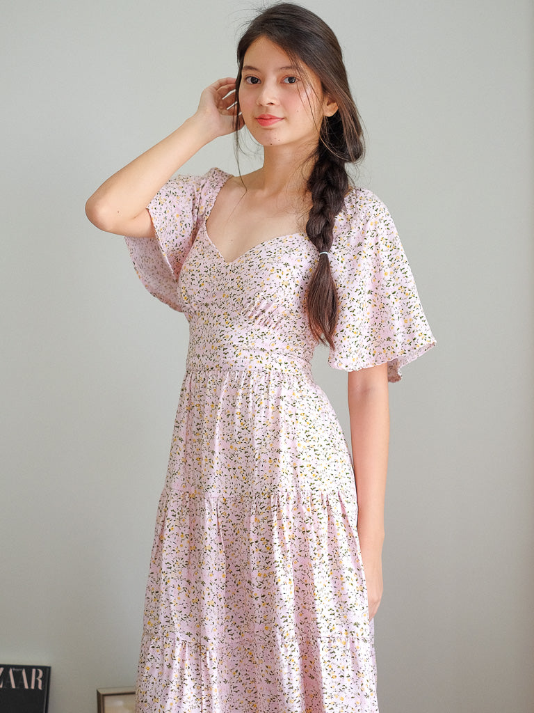 Barbara Midi Dress - light pink floral