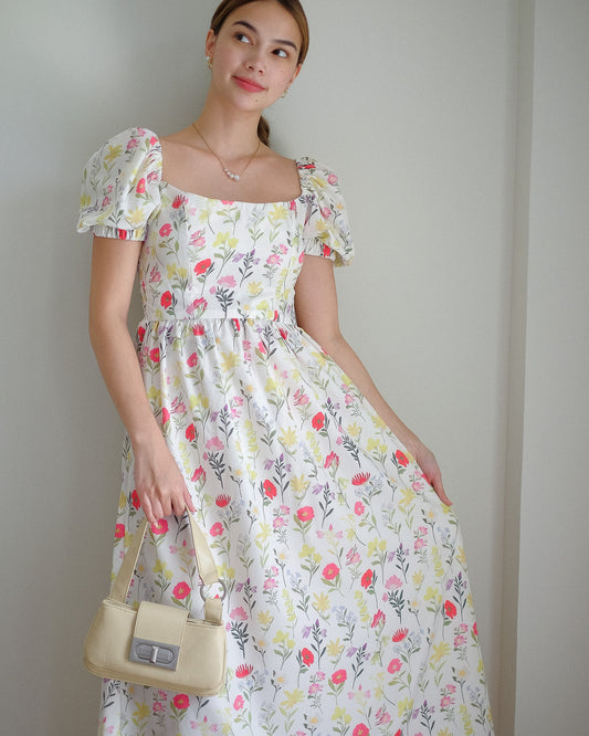 The Roxanne Midi dress - white floral garden