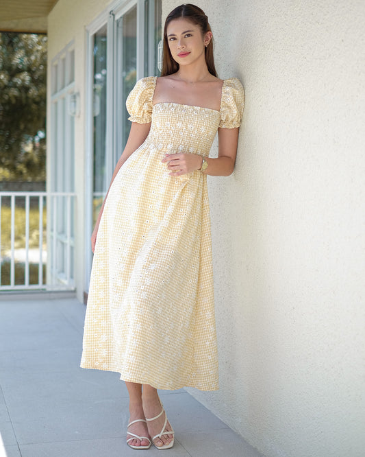 Alison Maxi Dress - yellow gingham eyelet