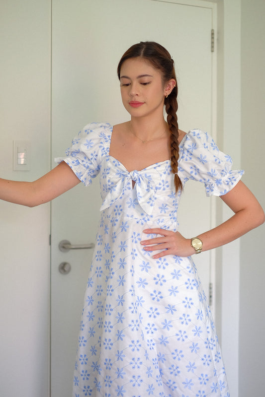 Sam midi dress - white blue eyelet