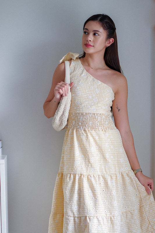 Wednesday midi dress - yellow gingham eyelet