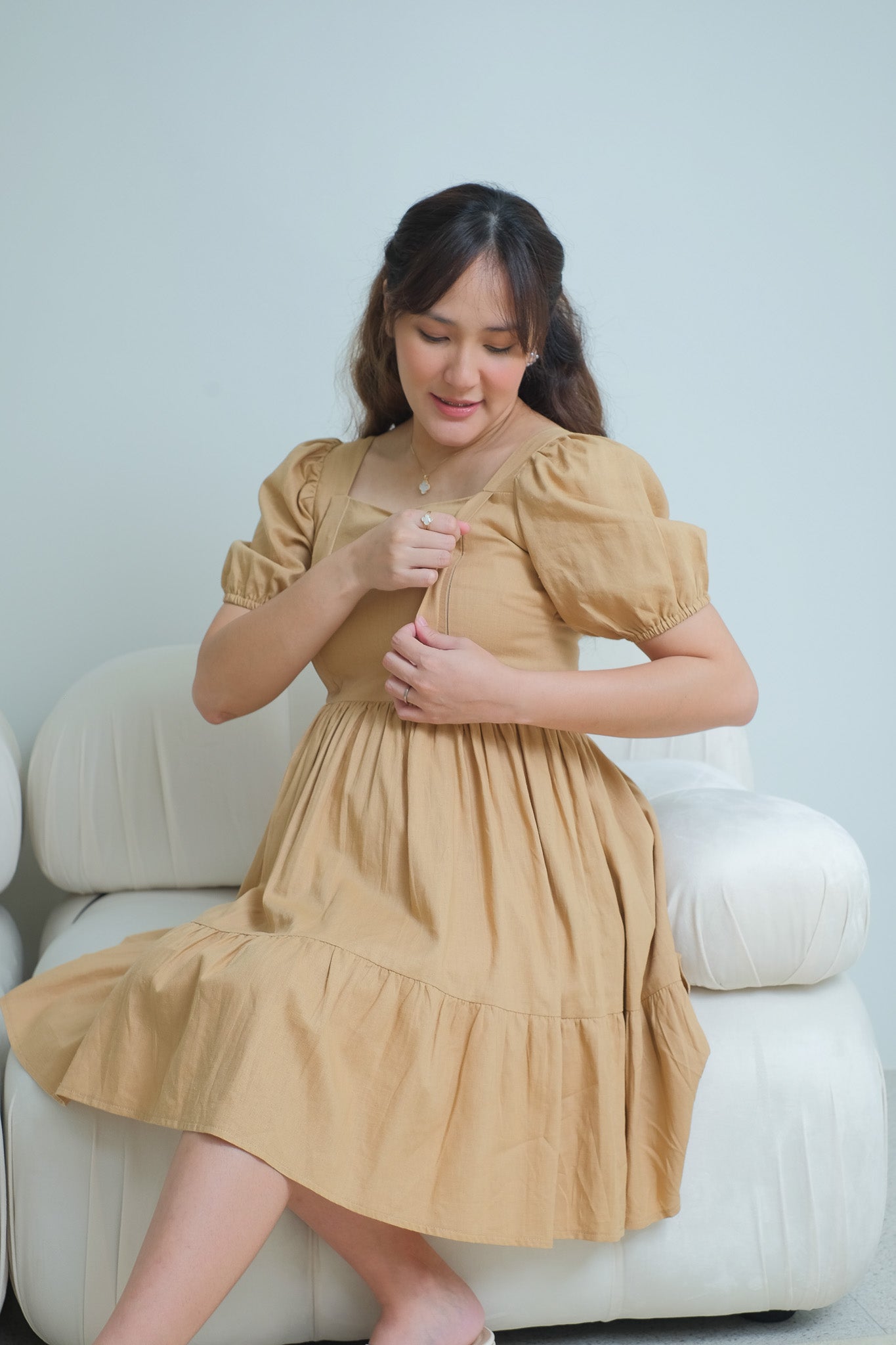 Natalie Maternity Nursing Dress - Tan – Sunnyside Clothing Ph